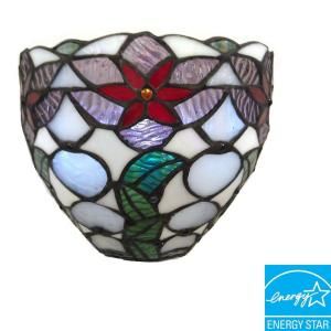 Its Exciting Lighting Wall Mount Stained Glass Poinsettia Festive Bowl Battery Operated 3 LED Wall Sconce AMB1009