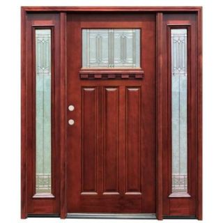 Pacific Entries Diablo Craftsman 1 Lite Stained Mahogany Wood Entry Door with Dentil Shelf and 14 in. Sidelites M31DBMR413D