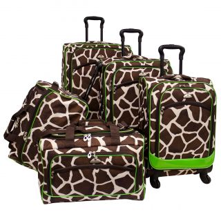 American Flyer Giraffe Green Giraffe Print 5 piece Spinner Luggage Set