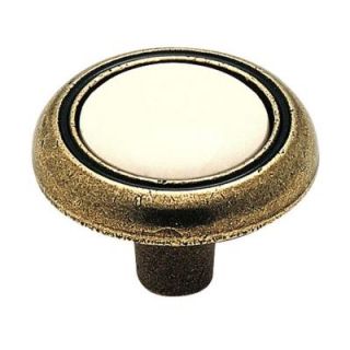 Amerock Royal Family 1 1/4 in. Light Almond With Burnished Brass Cabinet Knob BP76244AB
