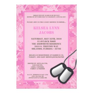 5x7 Baby Shower Invitation Pink ARMY Camo ACU