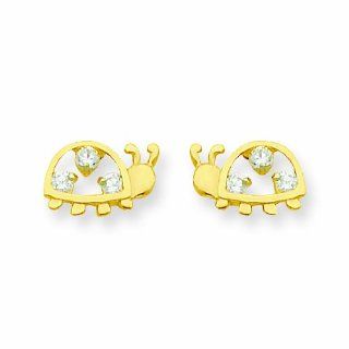 Genuine 14K Yellow Gold Open Ladybug With Cz Spots Post Earrings: Dangle Earrings: Jewelry
