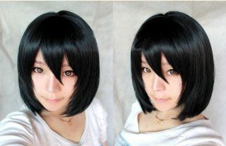 Cf fashion Attack on Titan Mikasa Ackerman Short Black Straight Cosplay Wig +Hairnet : Hair Replacement Wigs : Beauty