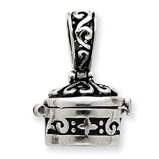 Sterling Silver Round Prayer Box Pendant: Jewelry