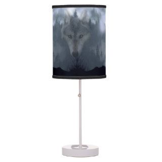 Gray Wolf Spirit & Green Forest Wildlife Art 2 Table Lamps