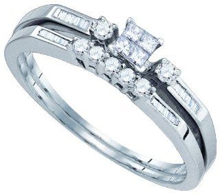 Wedding Rings 0.29CTW DIAMOND INVISIBLE BRIDAL SET 10K White gold: Wedding Ring And Engagement Ring Set With Real Diamonds: Jewelry