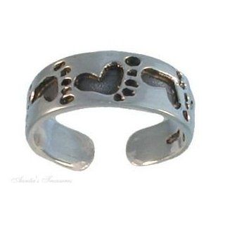 Sterling Silver Men's Beach Footprints Adjustable Toe Ring: Jewelry