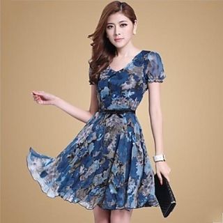 Womens Floral Print Fit Short Sleeves Dress