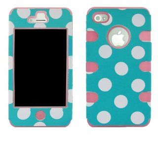 Apple iPhone 4 4s hybrid White Polka Dots on Blue Pink Gel Realtrees hunting camouflage high impact shock defender plastic outside with silicone inside 3 in1 2D hard case phone cover: Cell Phones & Accessories