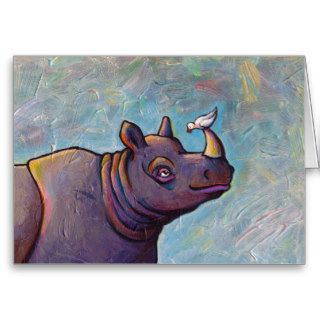 Titled  Gossip   Rhinoceros rhino bird art Greeting Card