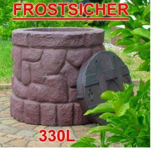 FRÜHLINGS SONDERPREIS! Regentonne Märchenbrunnen stein braun 330l, FROSTSICHERES Regenfass mit stabilem Deckel und Wasserhahn, schöner und fast unverwüstlicher Regenspeicher, echte Steinstruktur, wie gemauert: Baumarkt