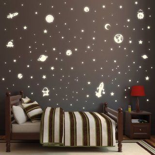 Wandtattoo "Weltall mit 143 selbstleuchtenden Aufklebern"   Sternenhimmel fluoreszierend & im Dunkeln leuchtend: Küche & Haushalt