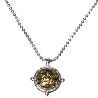 Designer Inspired 16" Silver Tone Necklace with Gold and Silver Tone Crown Charm.: Jewelry