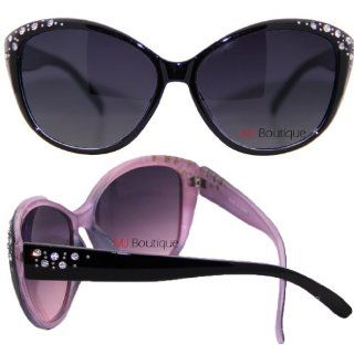 Black & Pink   Rhinestone Cat Eye Sunglasses Dark Lens FREE POUCH 80351RS : Other Products : Everything Else