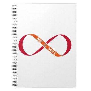 red infinity sign with text Mr & Mrs Notebooks