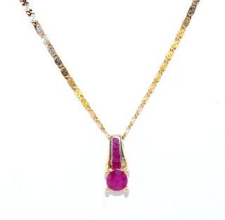 14K Yellow Gold Ruby Charm w/ 18in Chain: Necklaces: Jewelry