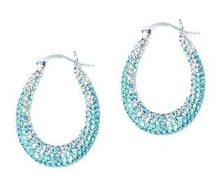 Sterling Silver Lt Blue Crystal Ombre Hoop Earrings: Jewelry