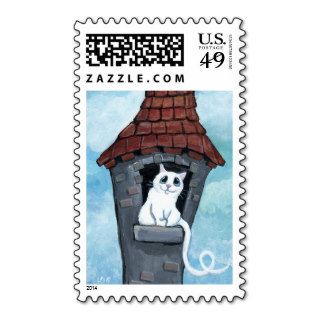 White Cat in a Fairy Tale Tower  Postage