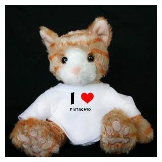 Plush Stuffed Brown Cat Toy with I Love Pistachio T Shirt (first name/surname/nickname) Toys & Games