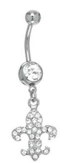 Cz Crystalline Gem Paved Fleur De Lis Dangle Belly button Navel Ring 14 gauge: Body Piercing Rings: Jewelry