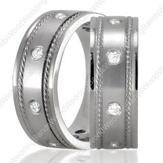 950 Platinum Diamond Wedding Rings Set, 7mm Wide, 0.64 Carat: Jewelry