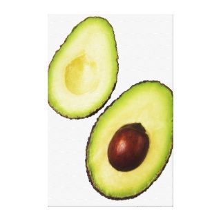 Two halves of an an avocado, on white gallery wrap canvas