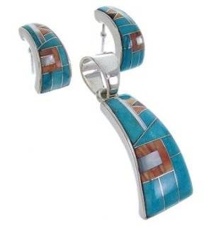  Turquoise Multicolor Pendant Earrings Silver Jewelry Set AW70021: Jewelry