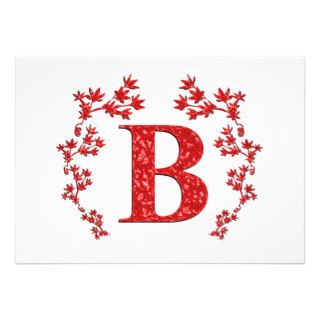 Monogram Letter B Red Leaves Invitations