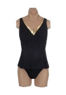 It Figures! C Cup & Up Collection (fits c thru e cup) V neck 2 piece Tankini Swimsuit RETAIL VALUE $101 (24w, Black/gold) at  Womens Clothing store