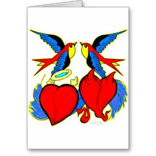 Angel & Devil Heart Swallows Tattoo Card