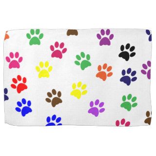 Paw print cat pet colorful fun pawprints, tracks kitchen towel