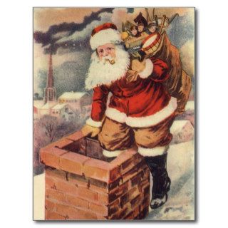 Vintage Christmas, Victorian Santa Claus Chimney Postcard