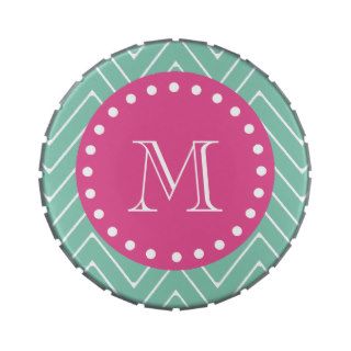 Hot Pink, Mint Green Chevron  Your Monogram Jelly Belly Candy Tins