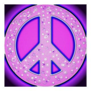 Pink Girly Peace Sign With Purple Neon Glow Poster
