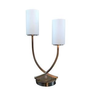 Fangio Lighting 20.5 in. 2 Light Brushed Nickel Table Lamp with Steel and Glass 1318