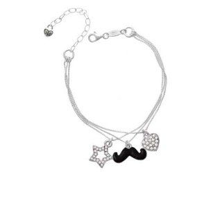 Small Black Enamel Mustache   LuckyStar Silver Charm Bracelet: Delight: Jewelry