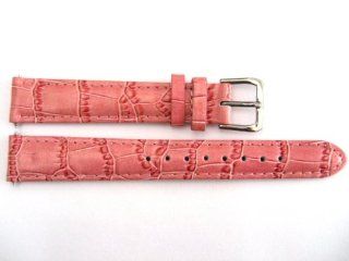 GORGEOUS 14MM PINK STITCHED PADDED CROCO GRAIN GENUINE LEATHER WATCH BAND: Watches