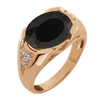 4.11 Ct Oval Black Onyx and White Diamond Gold Plated Silver Ring: Jewelry