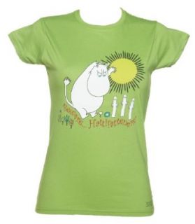 Ladies Green Moomins Beware Hattifatteners T Shirt: Novelty T Shirts: Clothing