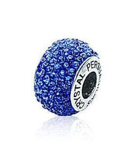 Sterling Silver Blue Sapphire Colored Crystal September Birthstone Bead: Bead Charms: Jewelry