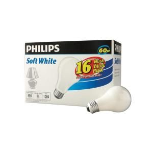 Philips 60 Watt Incandescent A19 Soft White Light Bulb (16 Pack) 409755