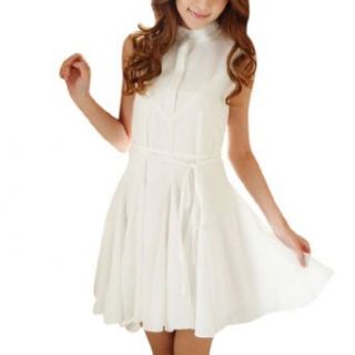 Ladies Chiffon Buttons Up Front Stand Collar Chic Dress