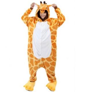 Meilaier Flannel Kigurumi Pajamas Halloween Giraffe Costume Animal Pajama Onesie Hooded Sleepwear (XL(For Height 180 188cm)): Clothing