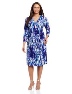 Jones New York Women's Plus Size Knit Long Sleeve Wrap Dress, Bright Imperial Multi, 0X at  Womens Clothing store