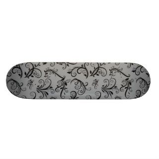 Venetian Ornament Antique Damask Gray, Black Skateboard Deck