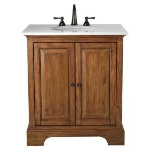 Home Decorators Collection Montaigne 31 in. Vanity in Weathered Oak Finish with Granite Vanity Top in Cream 0856410560