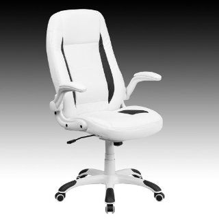 Super Soft White Leather Highback Office Desk Chairs with Flip up Arms #176H   Executive Chairs