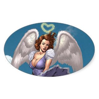 Brunette Angel Pinup with Heart Halo by Al Rio Sticker
