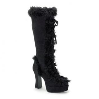 High Heel Boots Womens Platform 4'' Black Microfiber Faux Fur Viking Costume: Adult Exotic Costumes: Clothing
