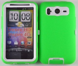 Hard Plastic Snap on Cover Fits HTC Inspire 4G Desire HD Armor Green White Hybrid Case (Outside Green Soft Silicone Skin, Inside Black Front and Back Hard Case) AT&T: Cell Phones & Accessories